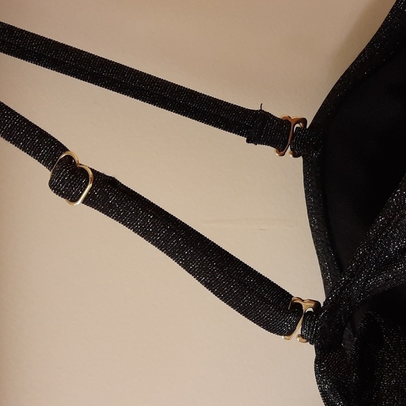 NWT, California Waves Black Metallic Shine Bandeau Top - Picture 6 of 11